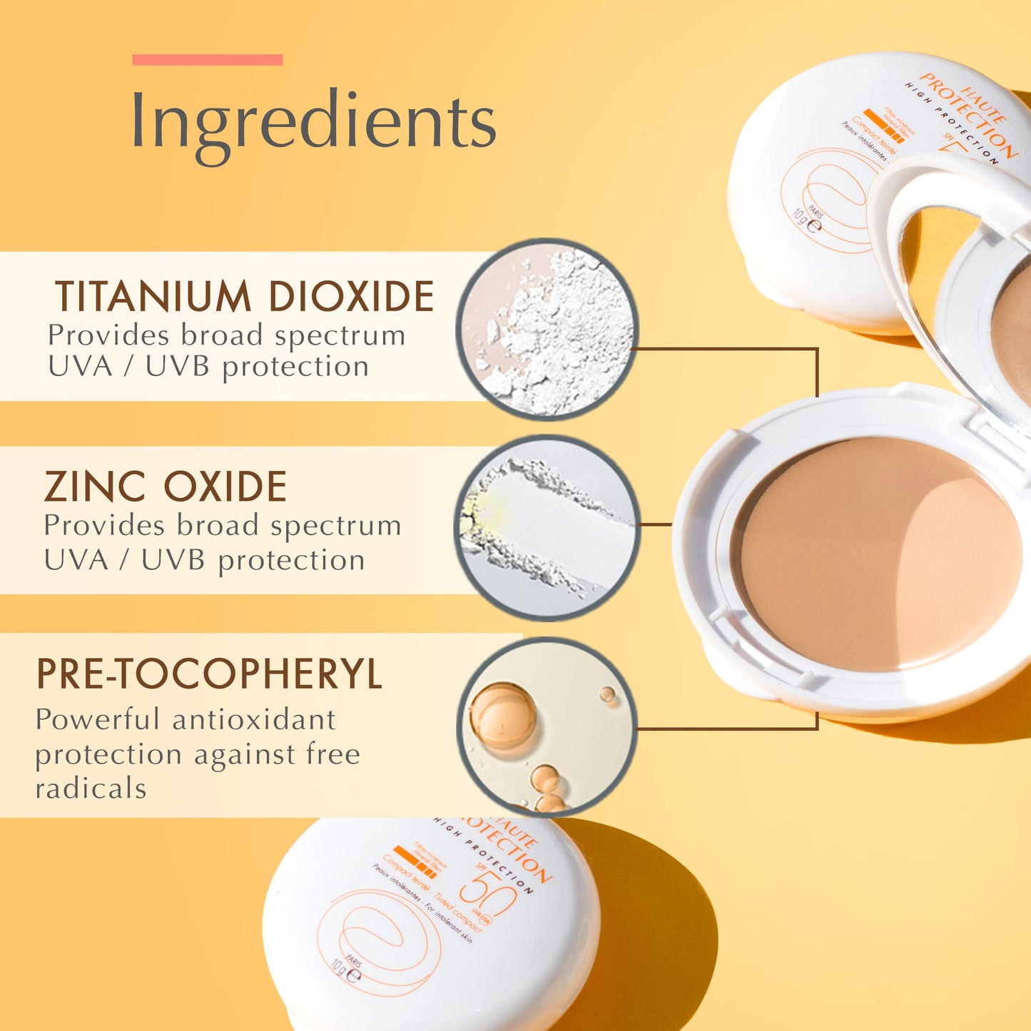 Avène High Protection Beige Tinted Compact, Broad Spectrum SPF 50+, UVA/UVB Blue Light Protection, Tinted sunscreen, 100% Mineral, Water Resistant, Non-Greasy, Fragrance-Free 0.35 Oz
