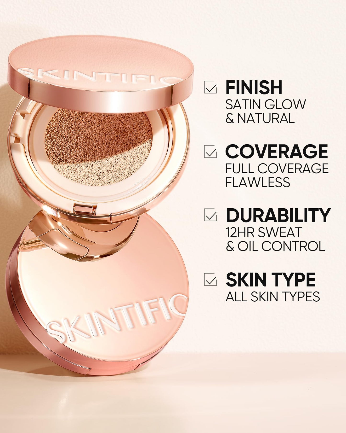 SKINTIFIC Cushion Foundation | Full coverage, Weightless, Skin fit, Satin Glow Finish, Oil-Control Waterproof Foundation, Sweatproof Flawless BB Cream CC Korean Makeup