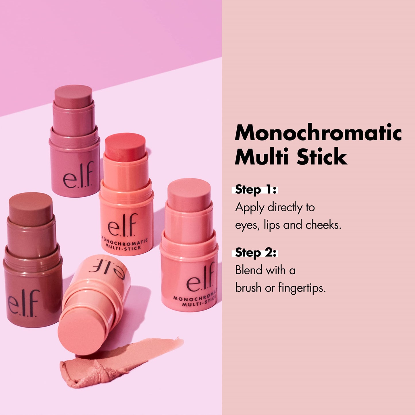 e.l.f. Monochromatic Multi Stick, Travel-Sized Luxuriously Creamy & Blendable Color For Eyes, Lips & Cheeks, Vegan & Cruelty-Free, Luminous Berry