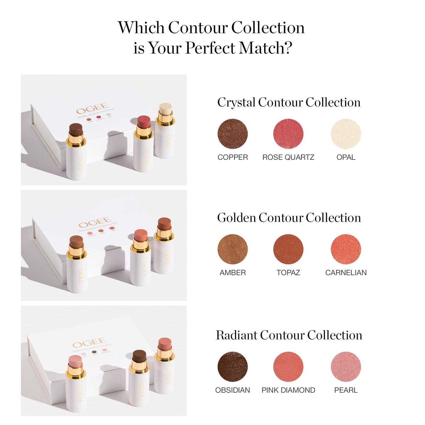 Ogee Face Stick Trio - Golden Contour Stick Makeup Collection - Certified Organic Bronzer, Blush Stick, and Highlighter Stick for a Flawless Look