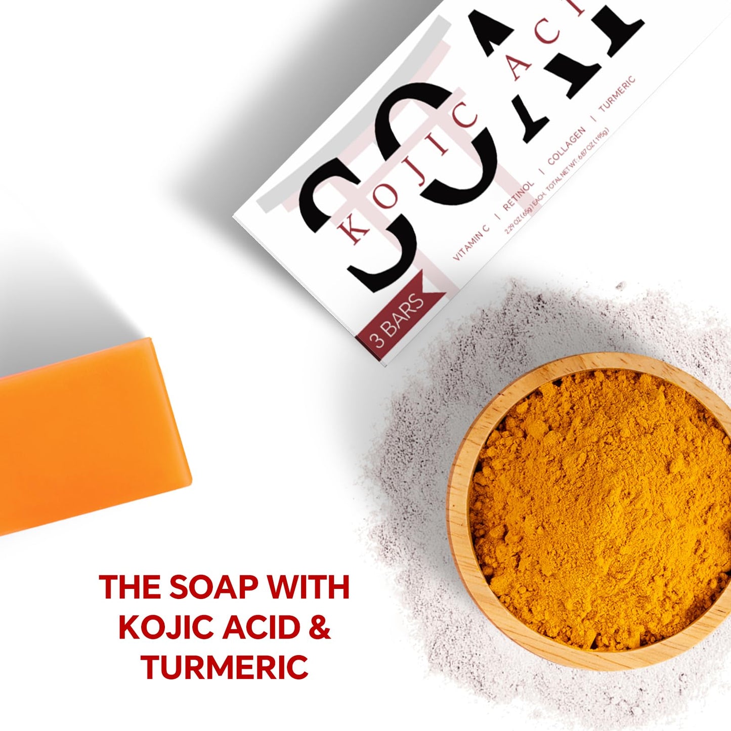 ORIENTLEAF Kojic Acid Soap, Turmeric Soap Bar for Dark Spots, Fresh Citurs Scent, Gentle for Face and Body Wash with Vitamin C, Shea Butter, Retinol, Olive Oil, Collagen (3 PACK)