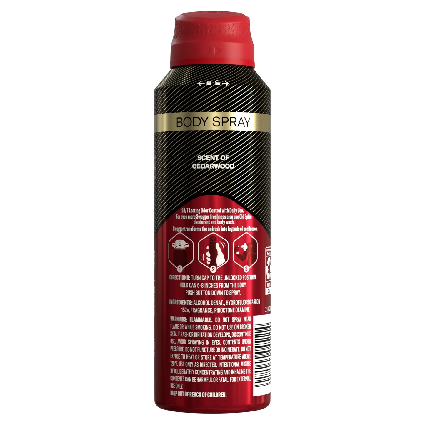 Old Spice Aluminum Free Body Spray for Men, 24/7 Odor Protection, 24/7 Lasting Fragnance & Freshness, Cologne Quality Scent, Swagger with Cedarwood Scent, 5.1 oz (Pack of 3)