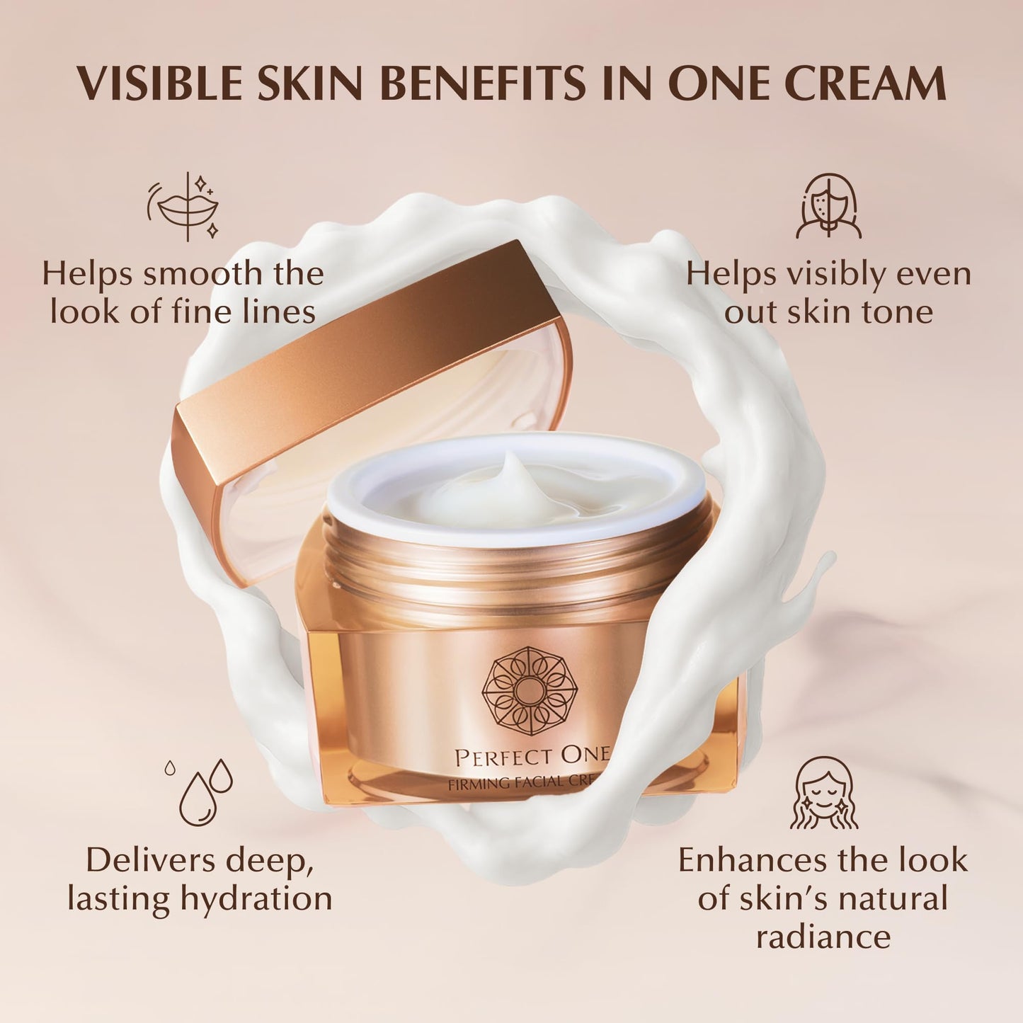 PERFECT ONE Firming Facial Cream - Helps The Skin Appear Firmer & Brighter - All-in-One Ultra Hydrating Serum, Moisturizer, & Eye Cream - With Niacinamide, Collagen, Squalane & Hyaluronic Acid, 50g