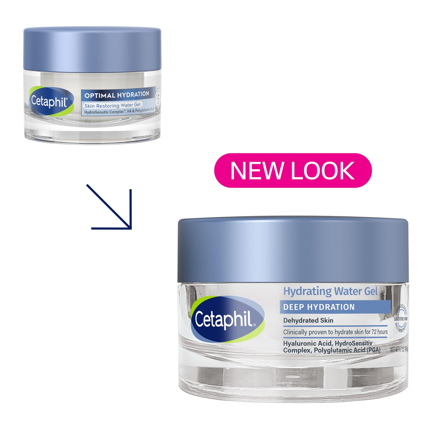 Cetaphil Deep Hydration Skin Restoring Water Gel with Hyaluronic and Polyglutamic Acid, Face Moisturizer, 72 Hour Hydration, For Dry, Dehydrated Sensitive Skin, Fragrance Free, 1.7 oz, Fragrance Free