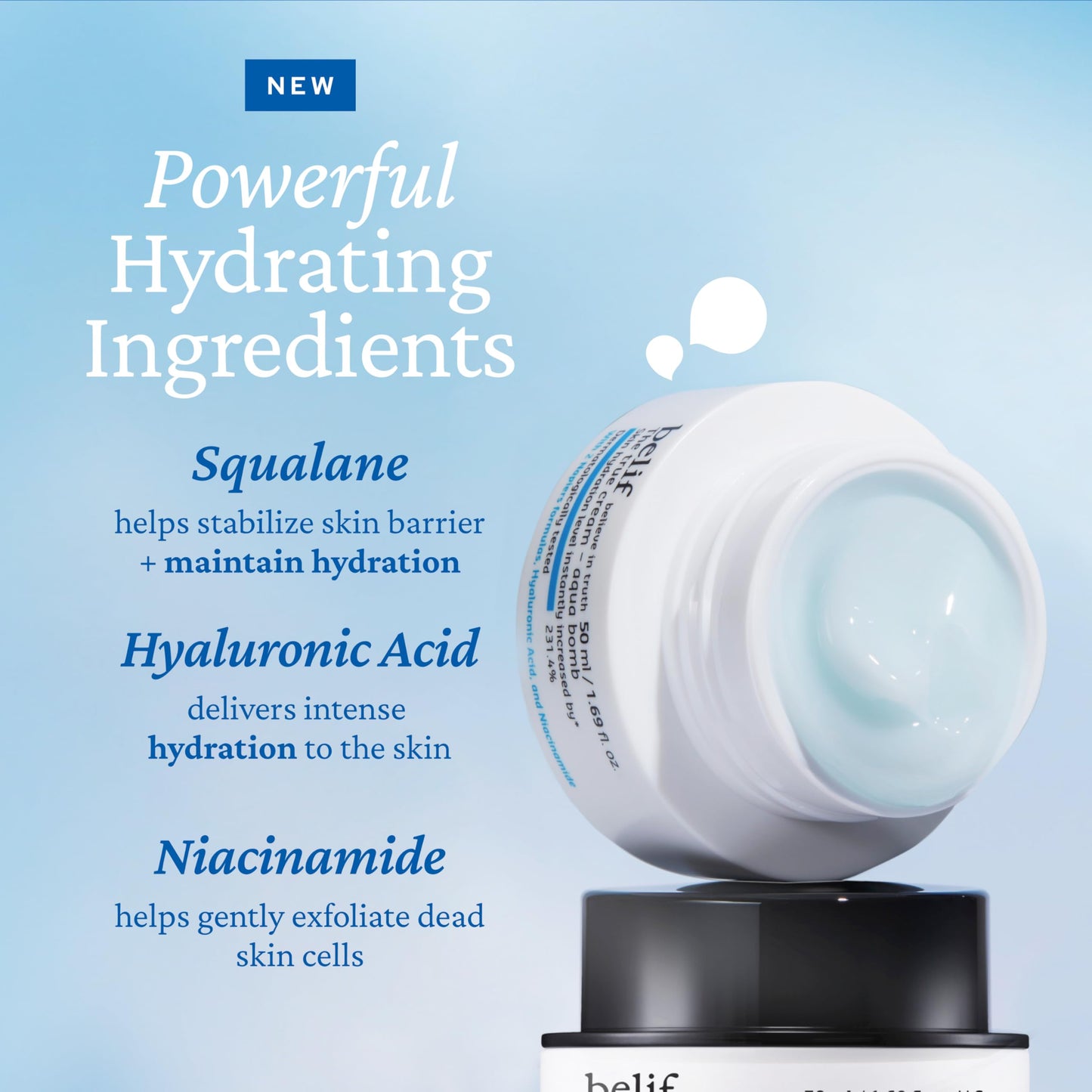 belif Aqua Bomb – Daily Niacinamide Hydrating Moisturizer, Lightweight Plumping Facial Cream with Hyaluronic Acid & Squalane, Cooling Effect, Anti-Aging Korean Skincare, 0.84 fl oz (25ml)