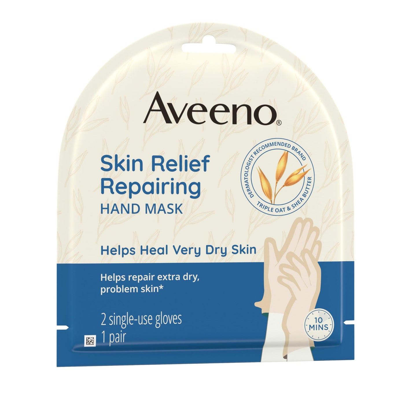 Aveeno Skin Relief Repairing Hand Mask, Moisturizing Gloves with Prebiotic Oat & Shea Butter for Very Dry Skin, Hand Care for Sensitive Skin, Fragrance-Free, 1 Pair of Single-Use Gloves