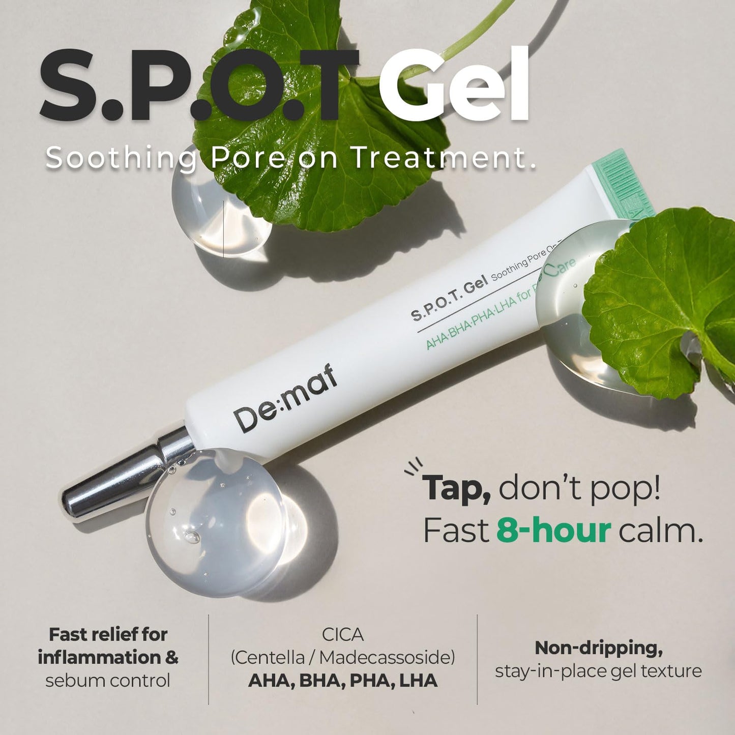 Fast-Acting Acne Spot Treatment Gel for Oily & Acne-Prone Skin – Exfoliating & Calming Formula with BHA, Centella & Green Tea – Non-Comedogenic Blemish Corrector 0.35 fl oz (10ml)