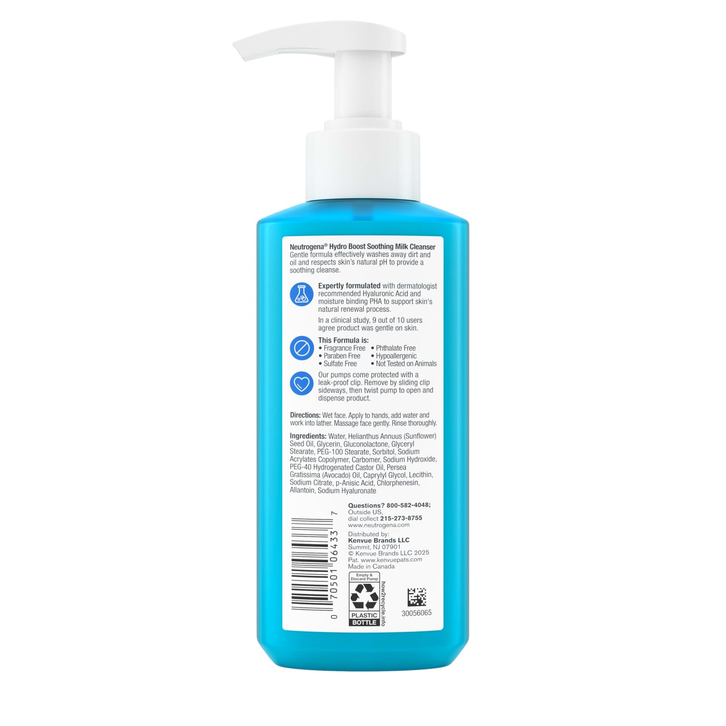 Neutrogena Hydro Boost Face Wash Soothing Milk Cleanser, Fragrance Free Hydrating Facial Cleanser With Hyaluronic Acid, Sensitive Skin Face Wash & Makeup Remover, 7.8 Fl Oz