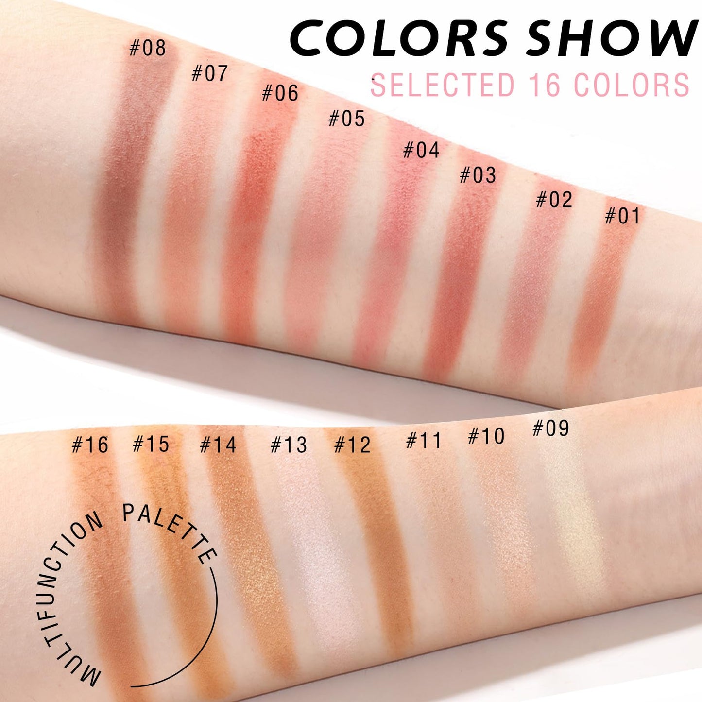 HOSAILY 16 Colors Blush Contour Highlighter Makeup Palette, All-in-One Shimmer Silky Matte Mineral Blush Powder Palette, Face Sculpting Bronzer Blusher Illuminator for a Natural Glowing