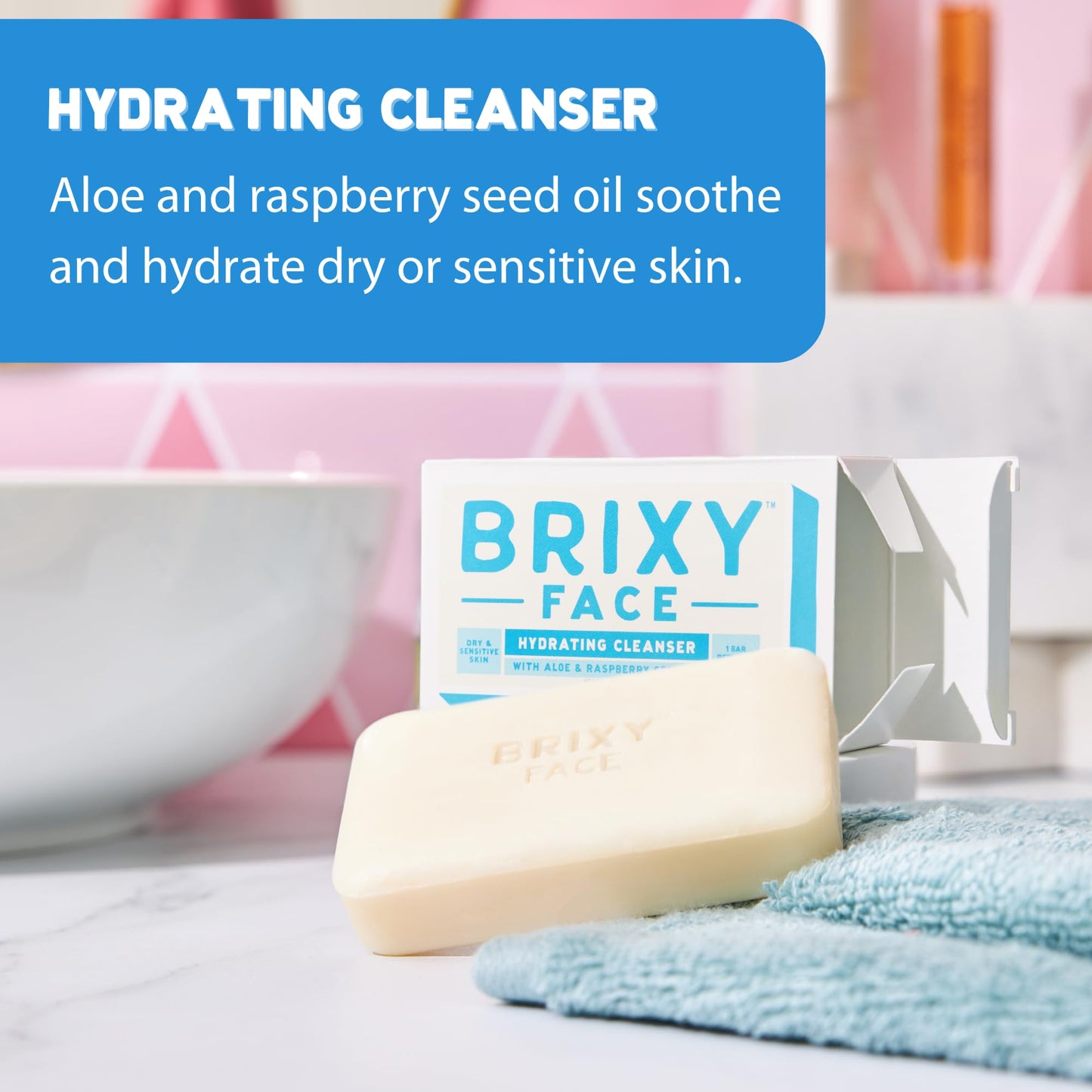BRIXY Hydrating Facial Cleansing Bar For Dry Skin – Aloe and Raspberry Seed Oil To Soothe And Moisturize, Ceramide & Niacinamide Support A Heathy Skin Barrier, Soap Free & pH Balanced