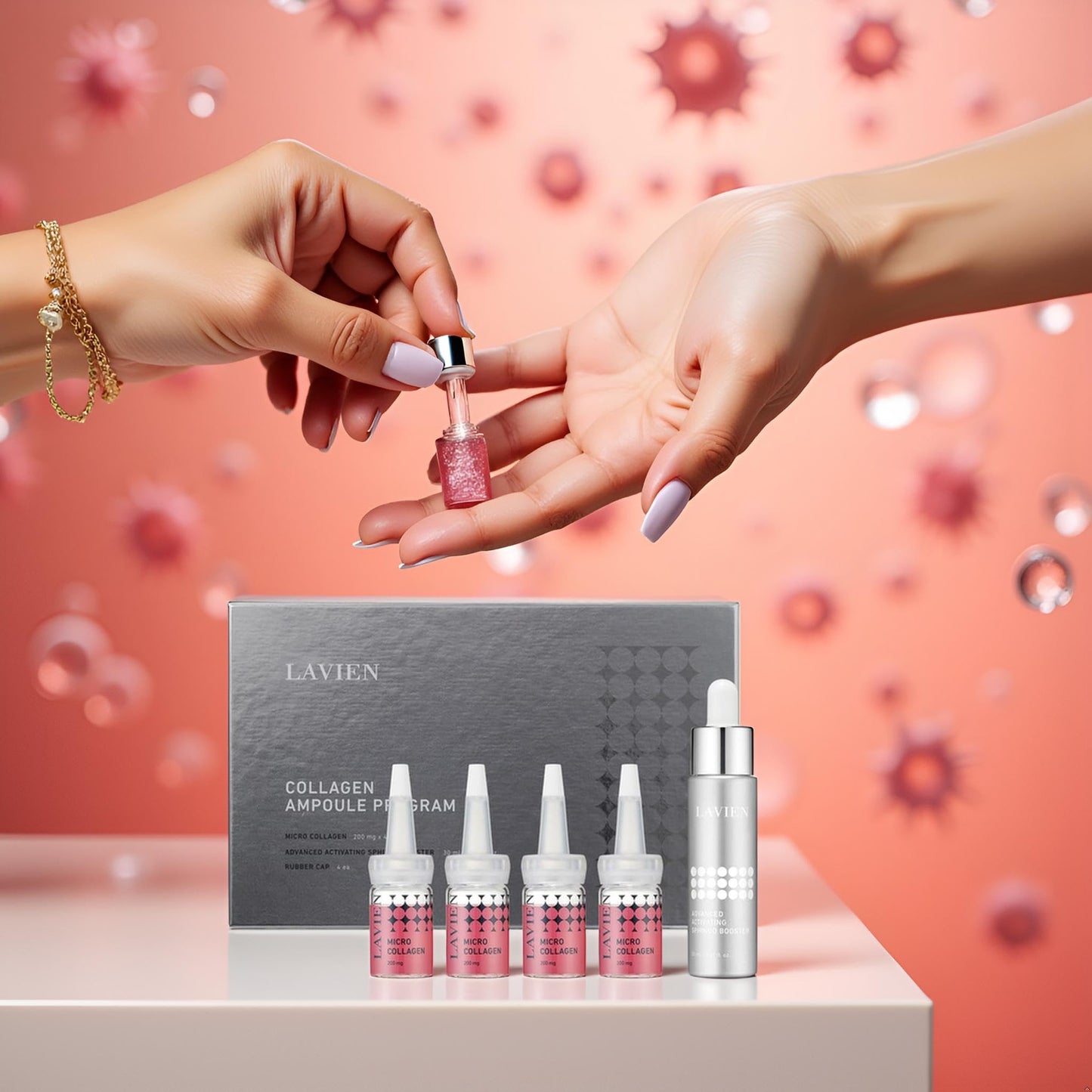 Lavien Collagen Ampoule Program - Enhance Skin Elasticity, Low Molecule Collagen, Skin Aging Improvement - Suitable for All-Skin Types - 30 ml Buster Bottle, 4-200 mg with Dropper