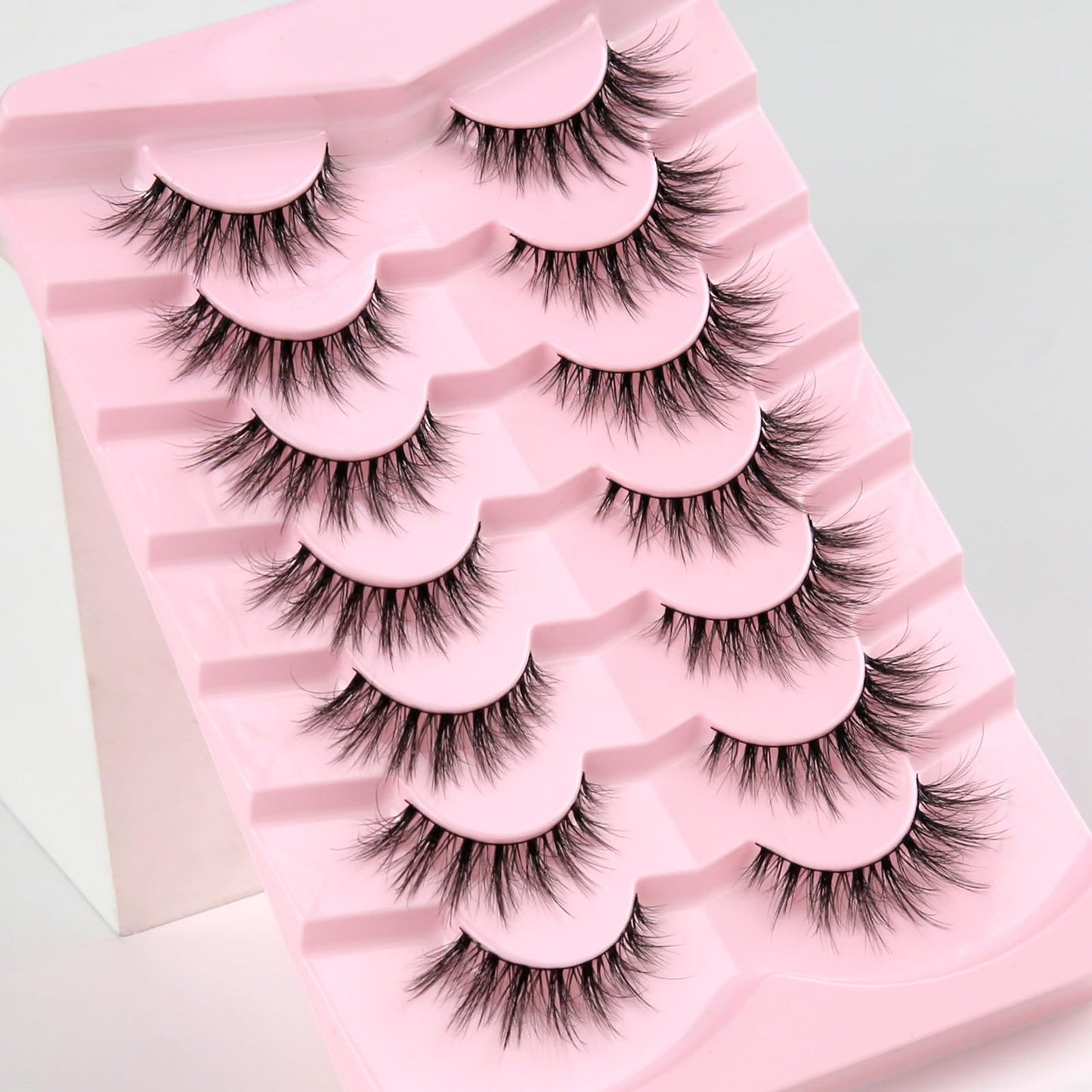 Lashes Natural Cat Eye Lashes Wispy Eyelashes 15mm False Eyelashes Wispy Lashes 3D Volume Strip Eyelashes Thin Cotton Band Soft Fake Eyelashes False Lashes Pack 7 Pairs Siligli