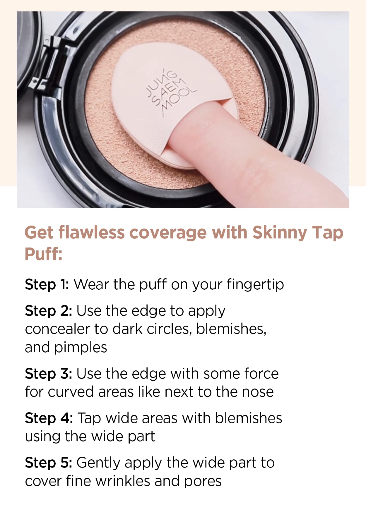 JUNG SAEM MOOL Skinny Tap Puff 3pcs, Mini Precision Puff for Concealer and Touch-Up, Ultra-Slim Fitting Makeup Sponge for Seamless Coverage Around Nose Eyes Lips, Travel-Friendly Korean Beauty Tool