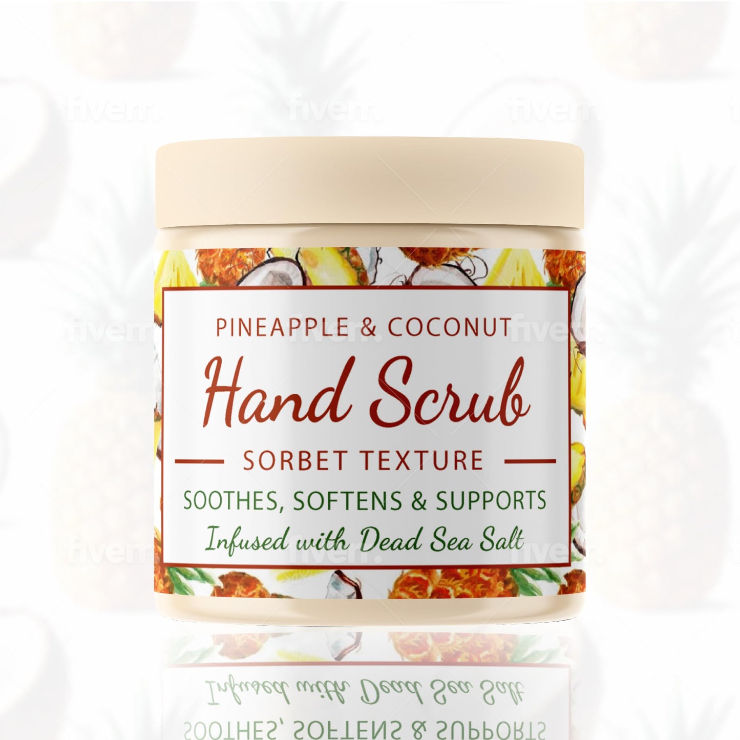 CalmGrace Hand Scrub for Dry Hands | Hand Exfoliating Scrub with Dead Sea Salts & Pineapple Coconut Scent | For Hands with Sorbet Texture | 10.5oz | Fortified with Avocado Oil, Vitamin E, C