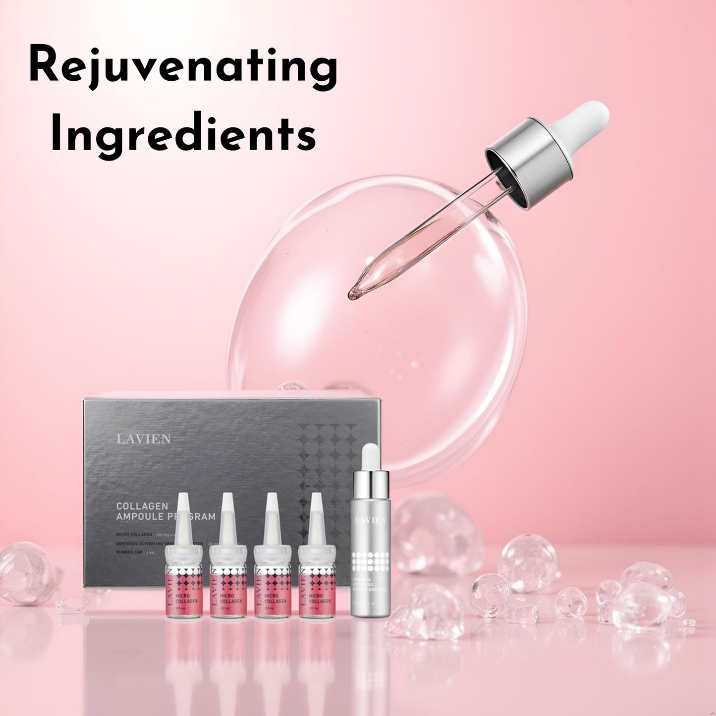 Lavien Collagen Ampoule Program - Enhance Skin Elasticity, Low Molecule Collagen, Skin Aging Improvement - Suitable for All-Skin Types - 30 ml Buster Bottle, 4-200 mg with Dropper