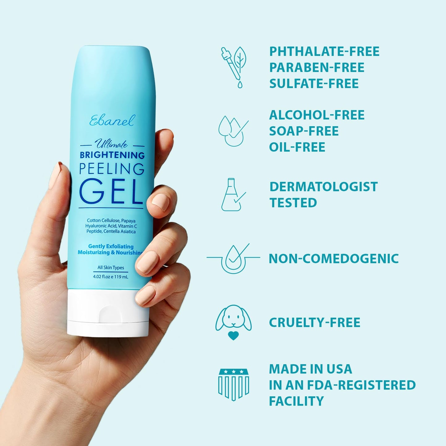 Ebanel Exfoliating Face Scrub Peeling Gel, Brightening Moisturizing Cleanser, Dead Skin Remover for Face, Exfoliating Facial Wash with Centella, Hyaluronic Acid, Vitamin C & E