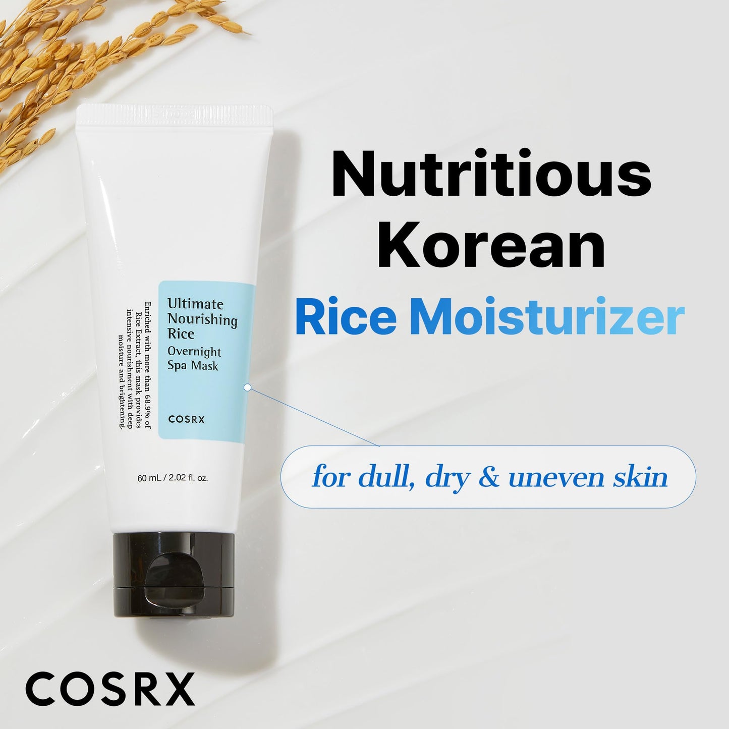 COSRX Ultimate Nourishing Rice Overnight Spa Mask, 60ml / 2.02 fl.oz | Rice Extract 68% and Niacinamide 2%, Korean Skin Care, Animal Testing Free, Paraben Free