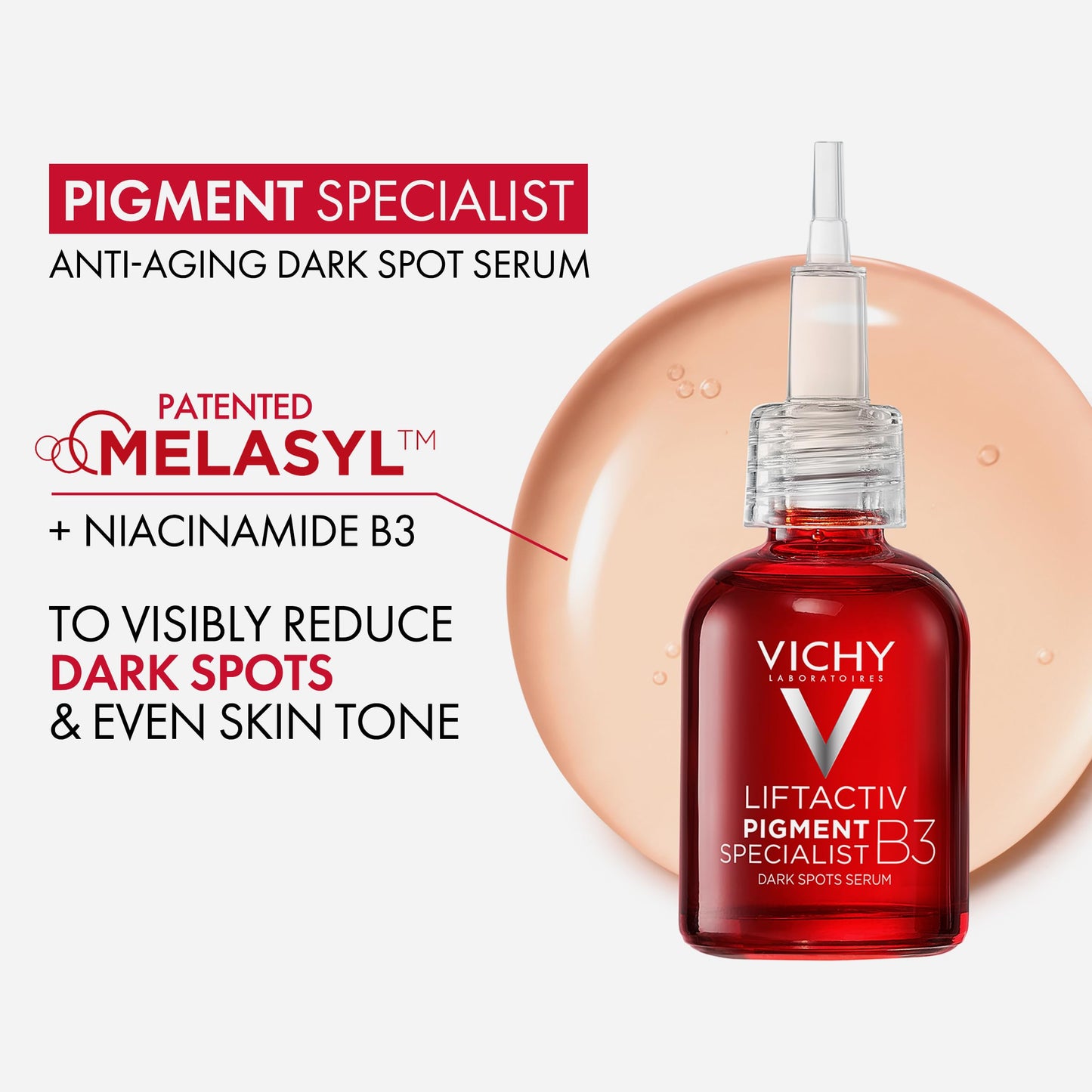 Vichy LiftActiv B3 Serum, 8% Niacinamide + Melasyl + Glycolic Acid, Anti-Aging Dark Spot Corrector for Uneven Skin Tone, Lightweight Face Serum for Women & Men, Non-Sticky