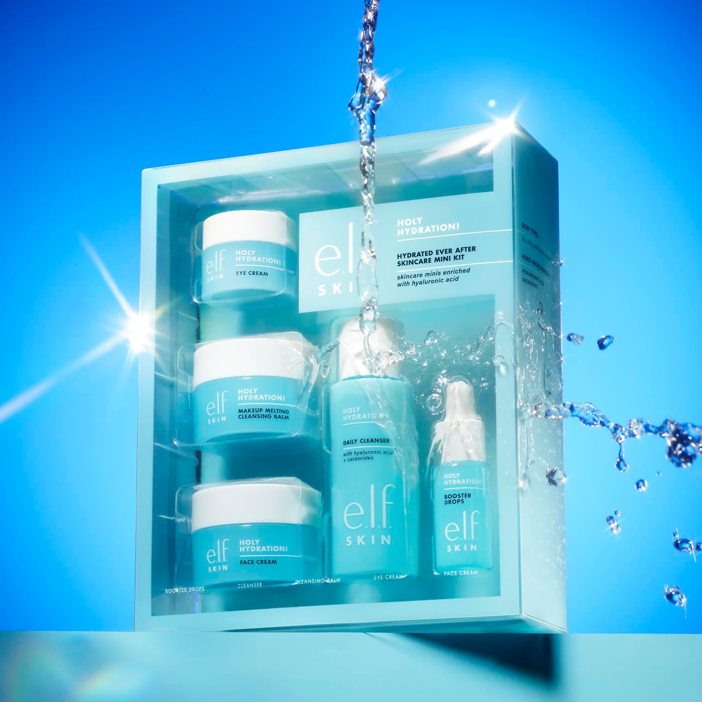e.l.f. SKIN Holy Hydration! Hydrated Ever After Skincare Mini Kit, Cleanser, Makeup Remover, Moisturizer & Eye Cream For Hydrating Skin, Airplane-Friendly Sizes