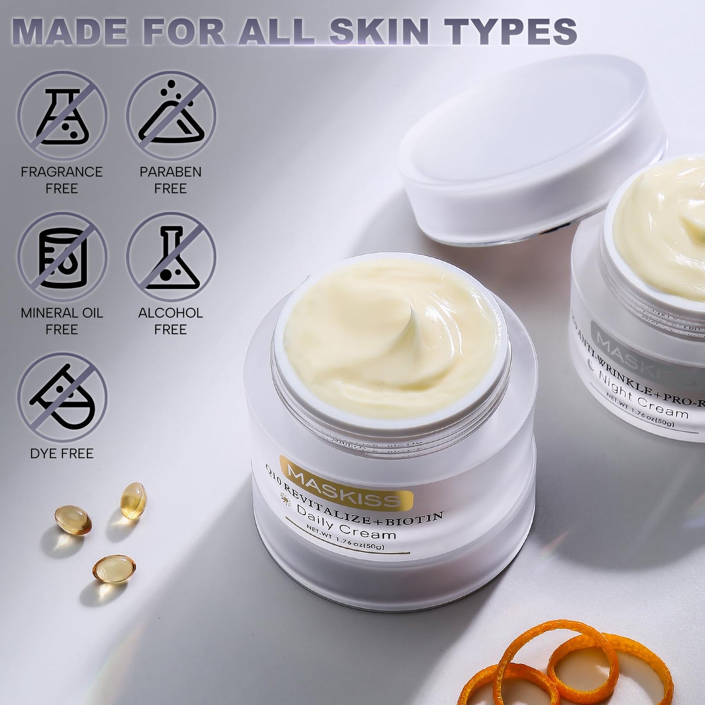 Maskiss Firming Neck Cream & Anti-Wrinkle Night Cream with Coenzyme Q10 + Pro-Retinol, Unscented Skin Firming Neck Cream, Anti Aging Facial Moisturizer for Sensitive Skin, 1.76 Oz Jar