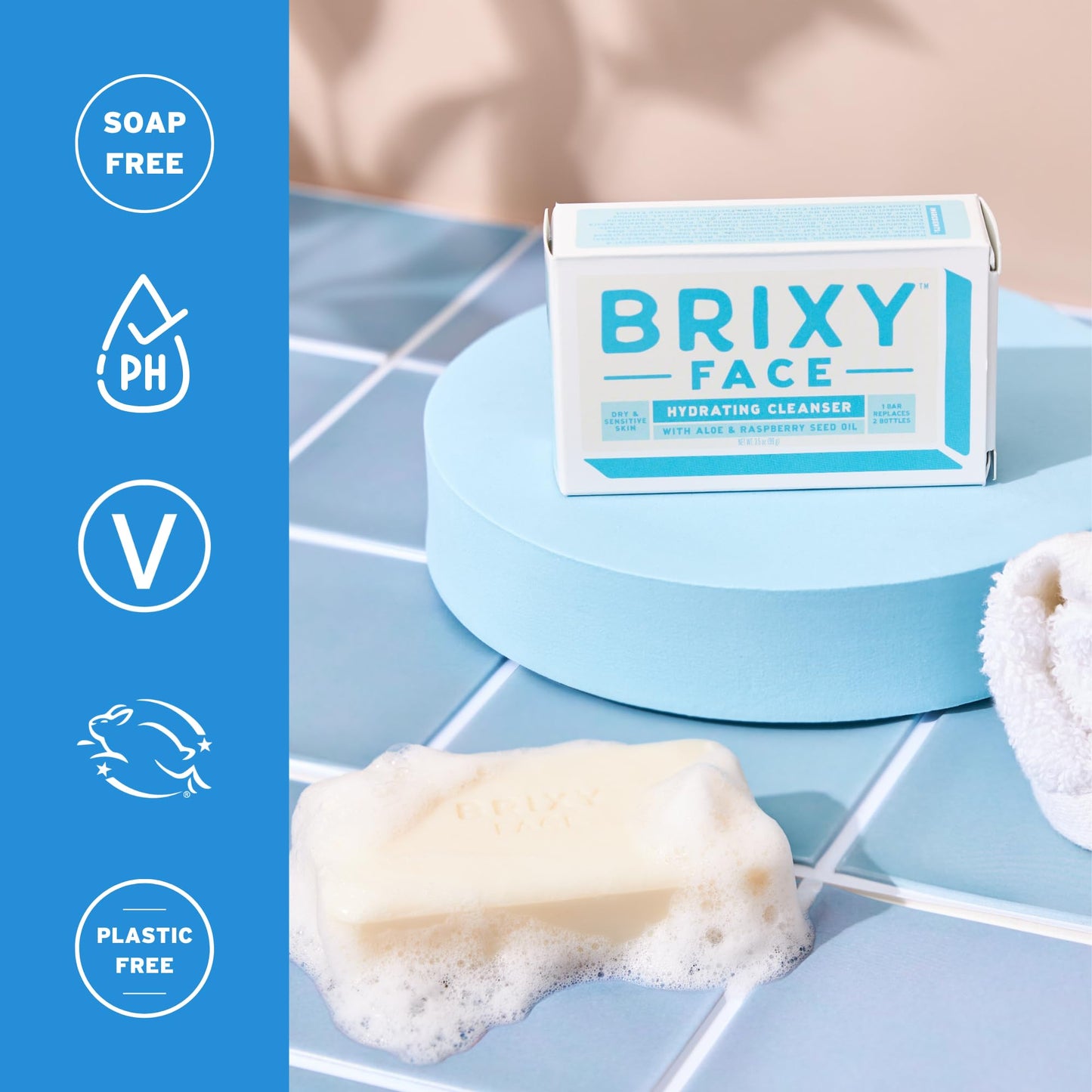 BRIXY Hydrating Facial Cleansing Bar For Dry Skin – Aloe and Raspberry Seed Oil To Soothe And Moisturize, Ceramide & Niacinamide Support A Heathy Skin Barrier, Soap Free & pH Balanced