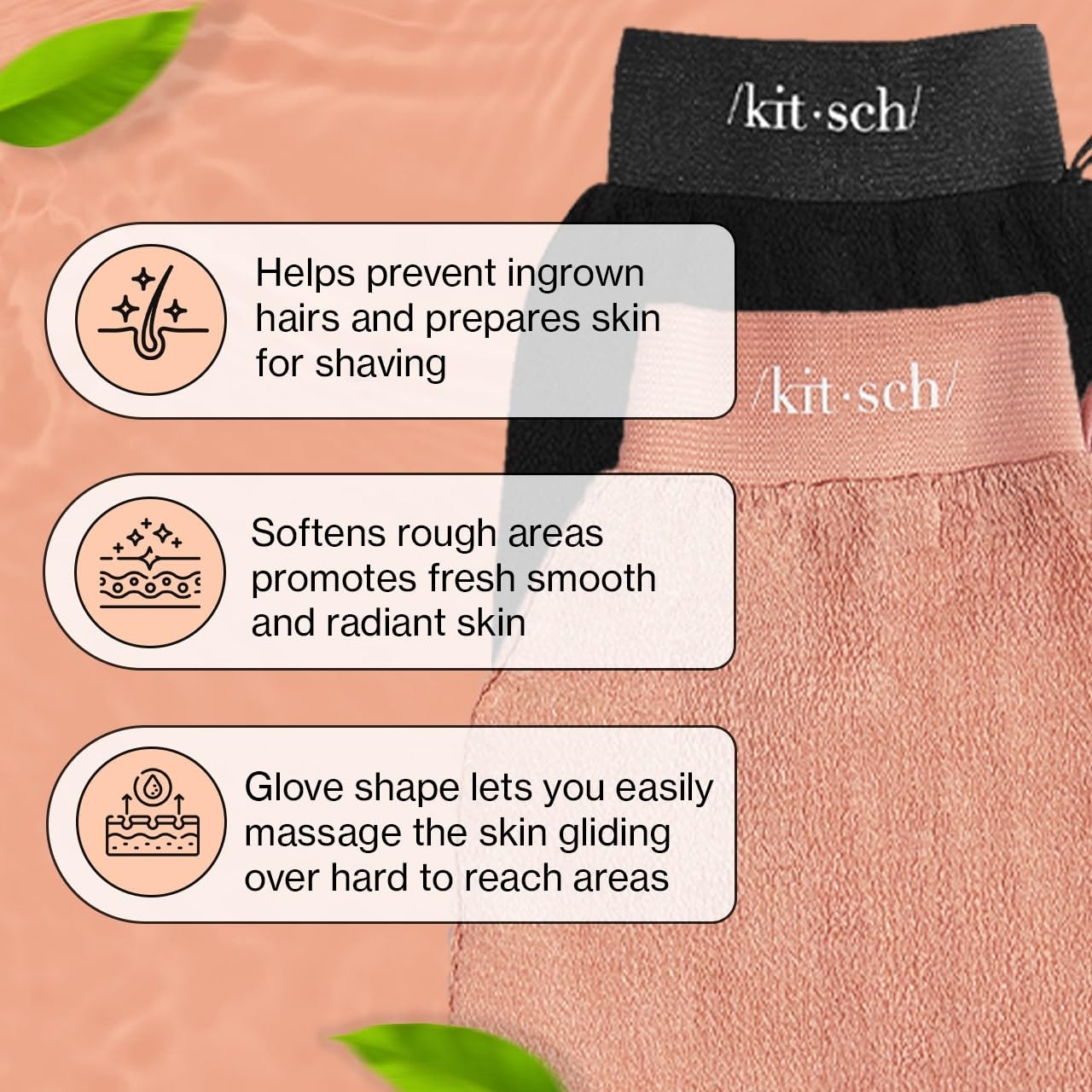 Kitsch Exfoliating Gloves 2pc – Korean Exfoliating Mitt & Deep Exfoliating Body Scrubber for Shower, Bath | Body Exfoliator, Dead Skin Remover | Skin Care for Smooth, Renewed Skin - Black & Terracotta