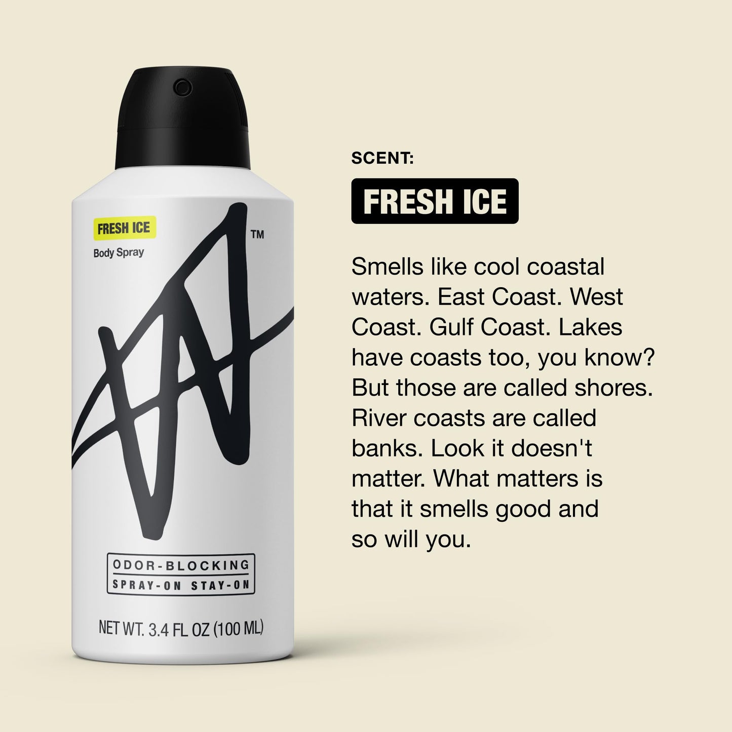 W By Jake Paul Premium Body Spray for Men, Odor Blocking Body Deodorant, Long Lasting Protection, Fresh Ice Scent, 3.4 fl oz