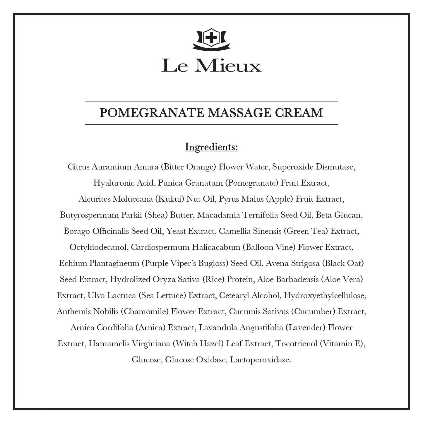 Le Mieux Pomegranate Massage Cream - Aromatic Moisturizing Neck & Face Massage Cream with Algae, Hyaluronic Acid & Botanical Oils, No Parabens or Sulfates (2 oz / 60 ml)