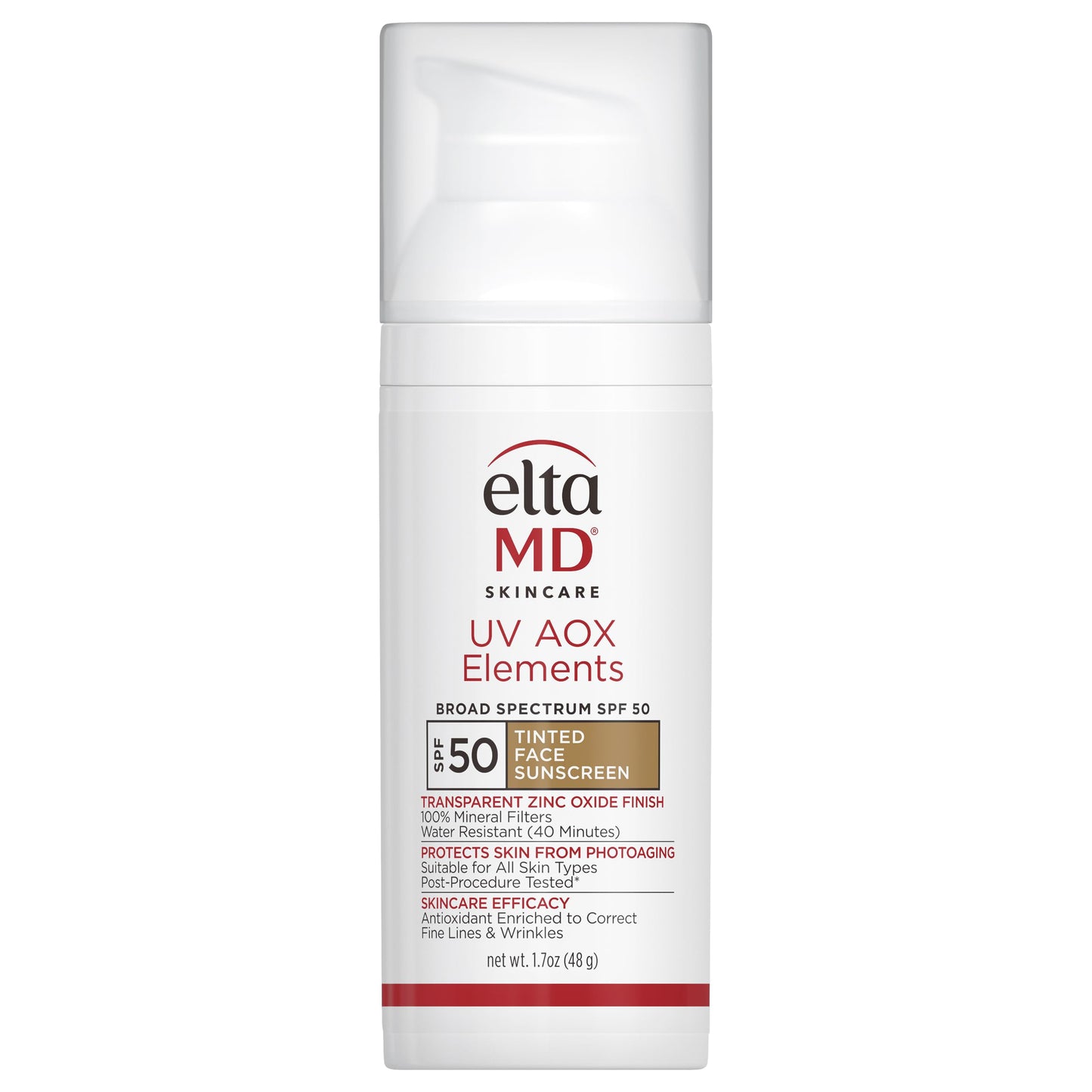 EltaMD UV AOX Elements Tinted Mineral Face Sunscreen Lotion, Tinted Moisturizer for Face SPF 50 with Antioxidants, For Dry Sensitive Skin 1.7 oz Pump