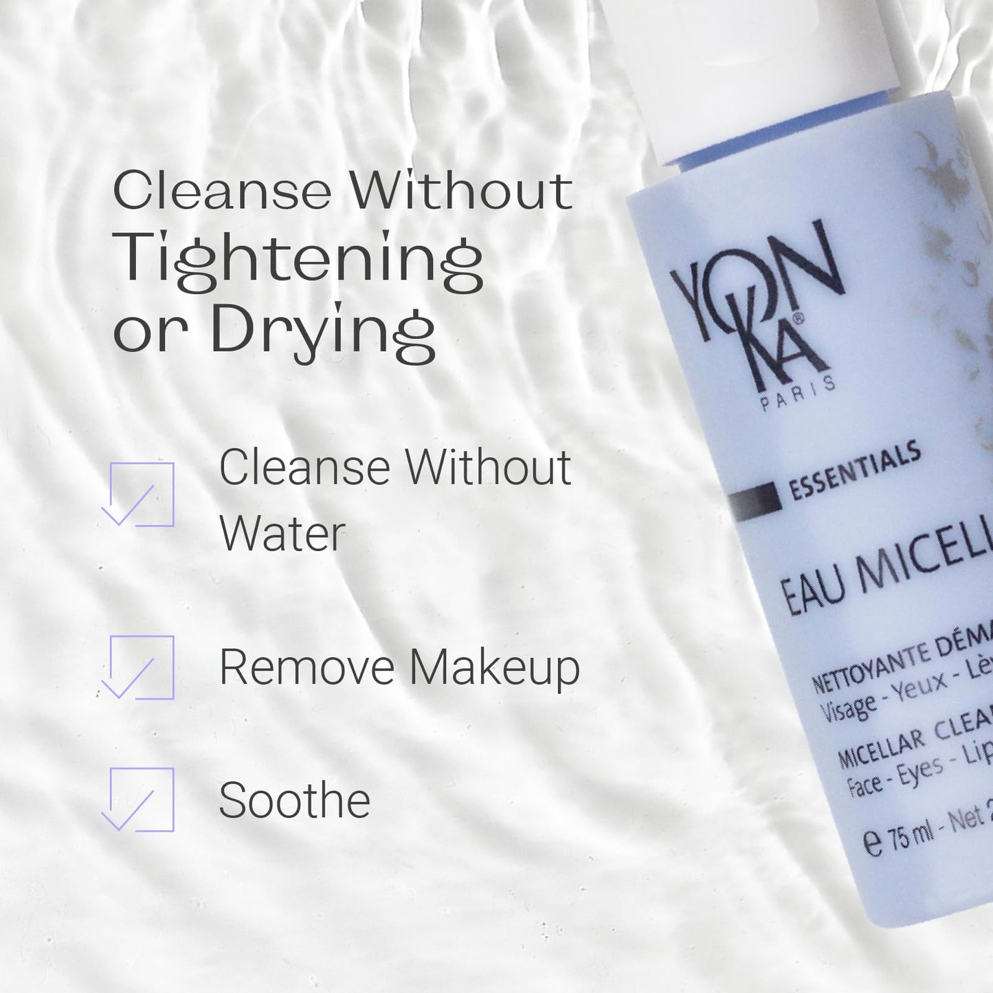 Yon-Ka Eau Micellaire Travel Size | Micellar Water and Cleansing Makeup Remover | Gentle Face Wash with Rose and Chamomile to Remove Impurities and Hydrate | Paraben-Free | 2.53 fl oz