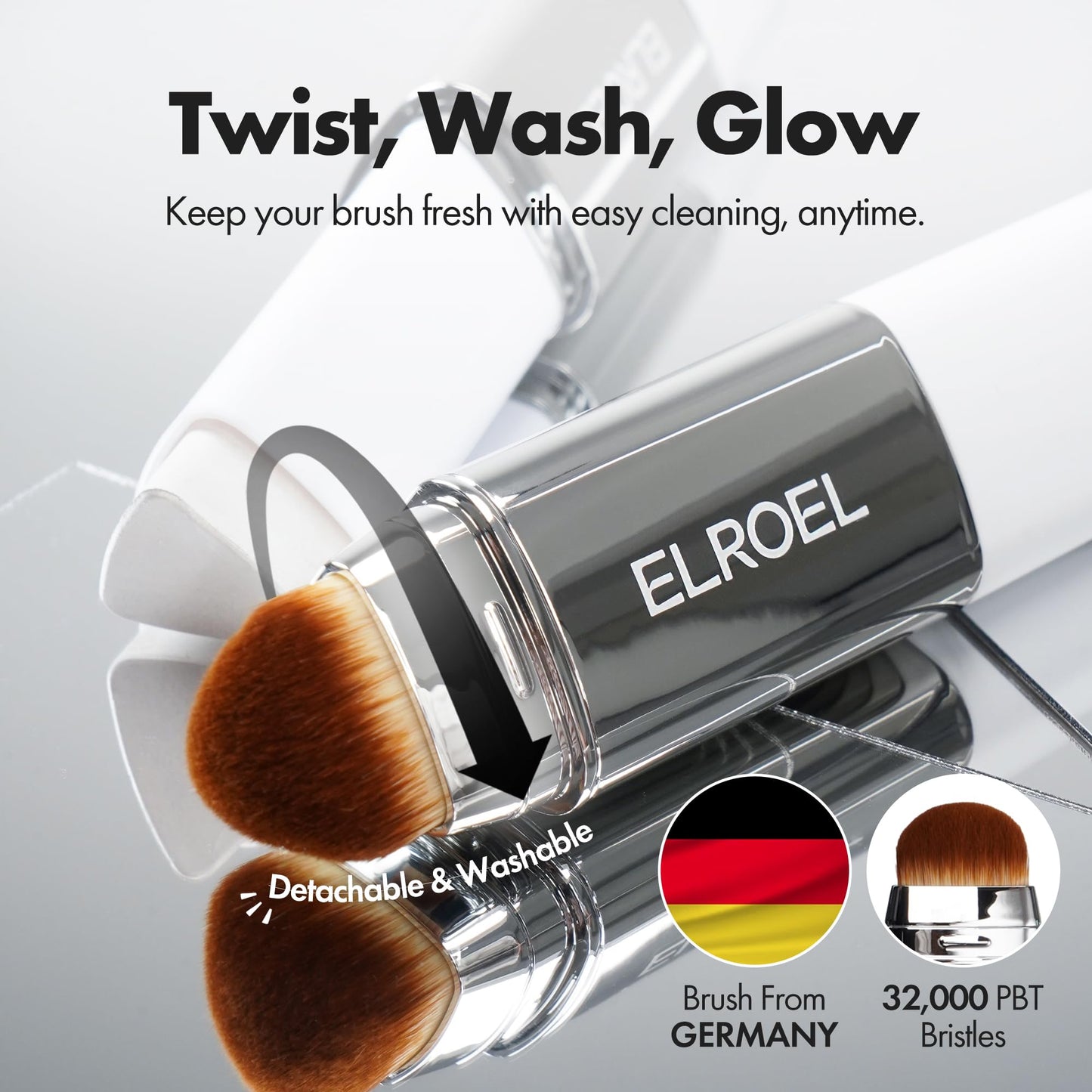 ELROEL Blanc Cover Cream Stick V White - Korean Color-Changing Foundation Stick with Volufiline - Medium to Full Coverage Dewy Finish Base Makeup - Dual-Ended with Detachable Brush (200 Fair)