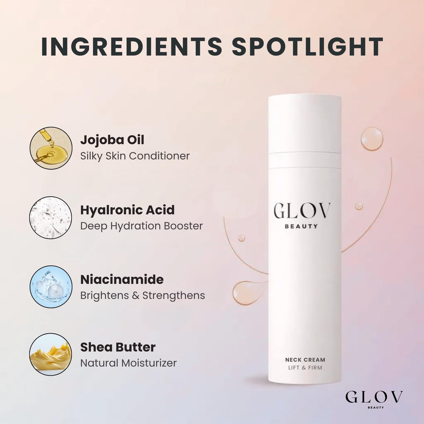 Glov Beauty - Lift & Firm Neck Cream - Anti-Aging Neck & Décolleté Cream for Wrinkles, Sagging Skin & Tightening - With Shea Butter, Niacinamide & Hyaluronic Acid - All Skin Types