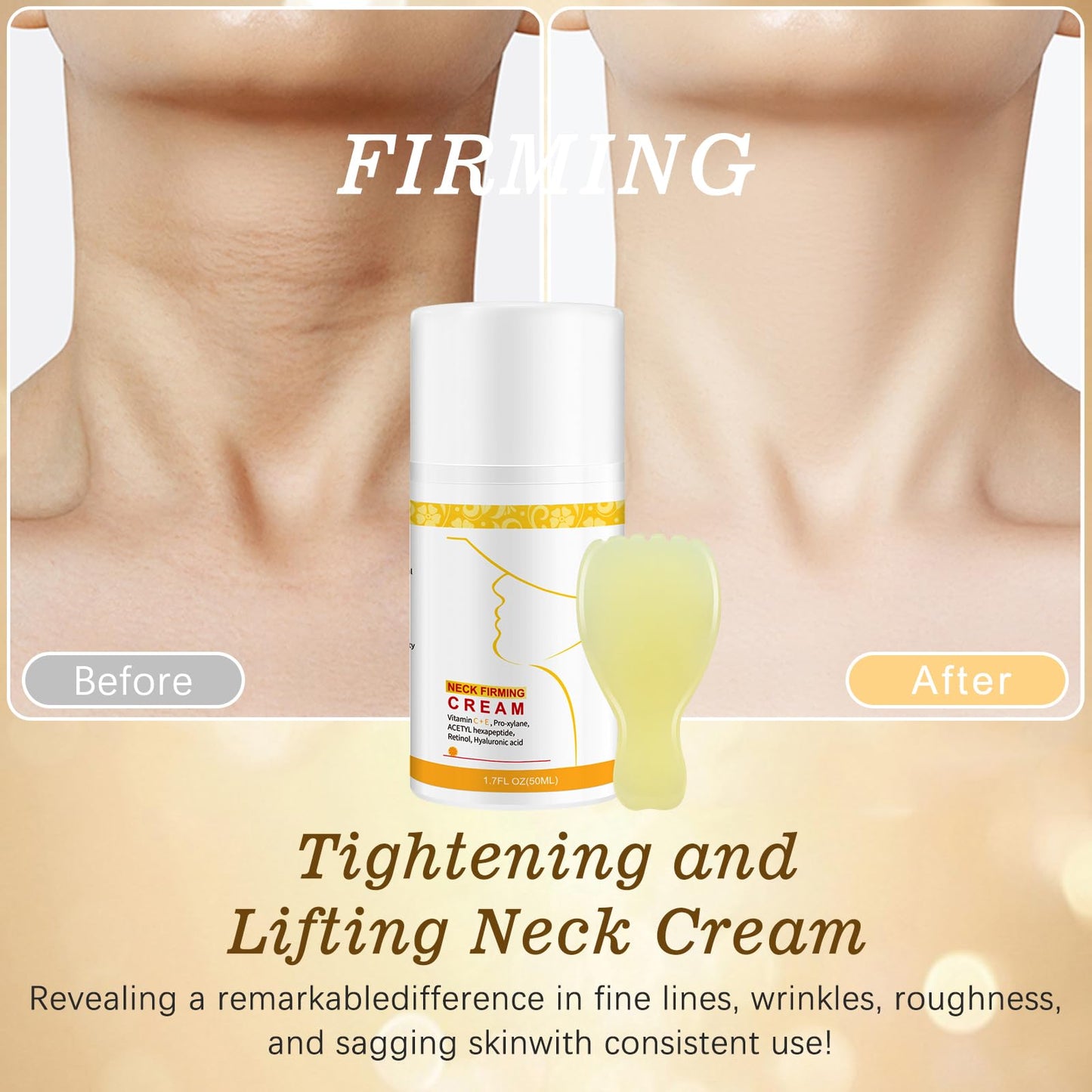 Neck Creams for Tightening and Firming, Gua Sha Neck Cream with Collagen, Retinol & Hyaluronic Acid, Anti-Aging Moisturizer Cream for Tightening on Neck & Décolleté Lifting, Wrinkle & Hydrating