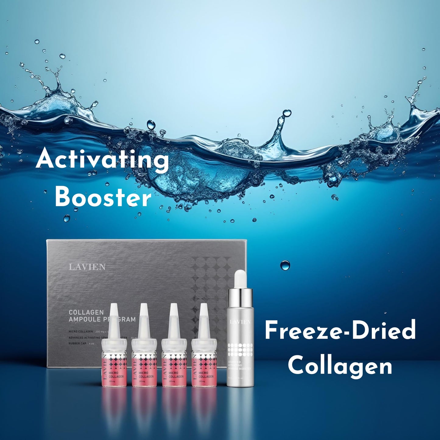 Lavien Collagen Ampoule Program - Enhance Skin Elasticity, Low Molecule Collagen, Skin Aging Improvement - Suitable for All-Skin Types - 30 ml Buster Bottle, 4-200 mg with Dropper