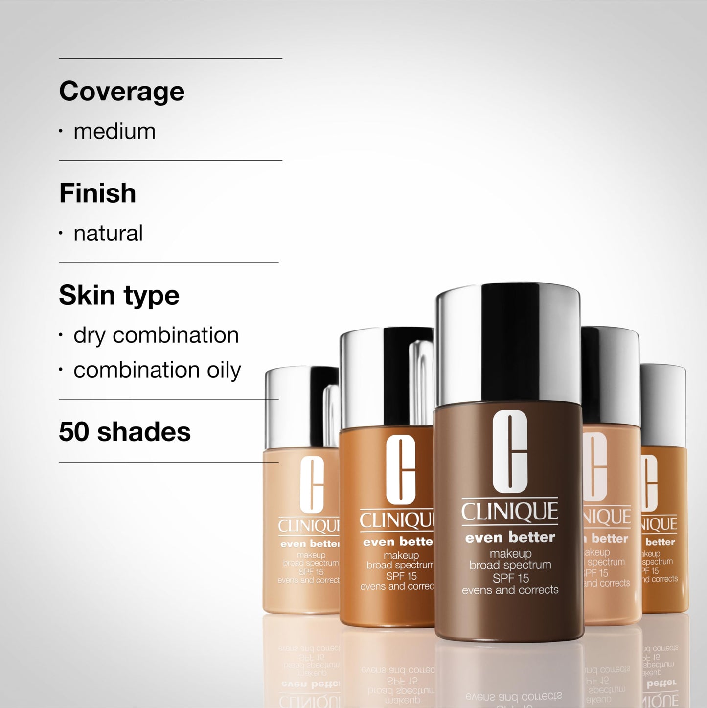 Clinique Even Better Makeup Liquid Foundation SPF 15 With Vitamin C For Dry + Oily Combination Skin Types | Medium Coverage + Natural Finish | Evens Skin Tone + Reduces Dark Spots, Buff, 1 Fl Oz