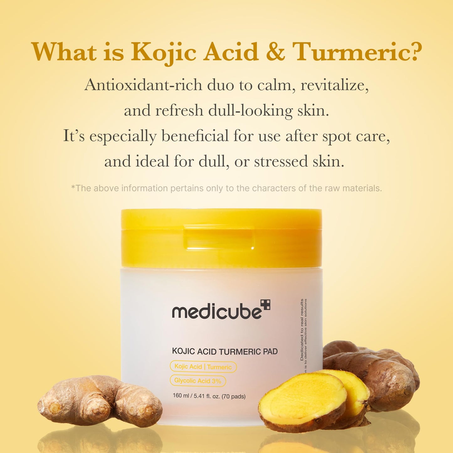 medicube Kojic Acid Turmeric Clarifying Toner Pad for Troubled Skin & Use After Spot Care, Soothing & Calming with Kojic Acid, Turmeric, Niacinamide & Glycolic Acid, Korean Skin Care, 70 Pads, 1 Pack