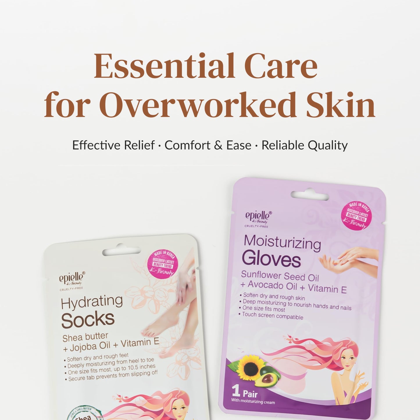 Epielle Hydrating & Moisturizing Hand & Foot Masks 12 Pairs, Relieve and Soften Dry Hands & Cracked Heels with Shea Butter & Sunflower Seed Oil, Korean Skin Care, Spa Set, Self Care Gifts for Women