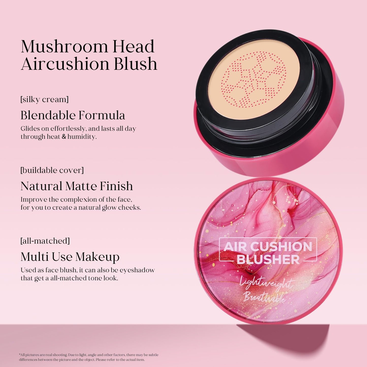 KYDA Air Cushion Blush, Mushroom Head Air Cushion Blusher, Natural Glow Liquid Blusher for Cheeks and Eyes, Buildable Matte Coverage, Lightweight Blendable, Silky Cream Blush Makeup, 03 Camellia Red