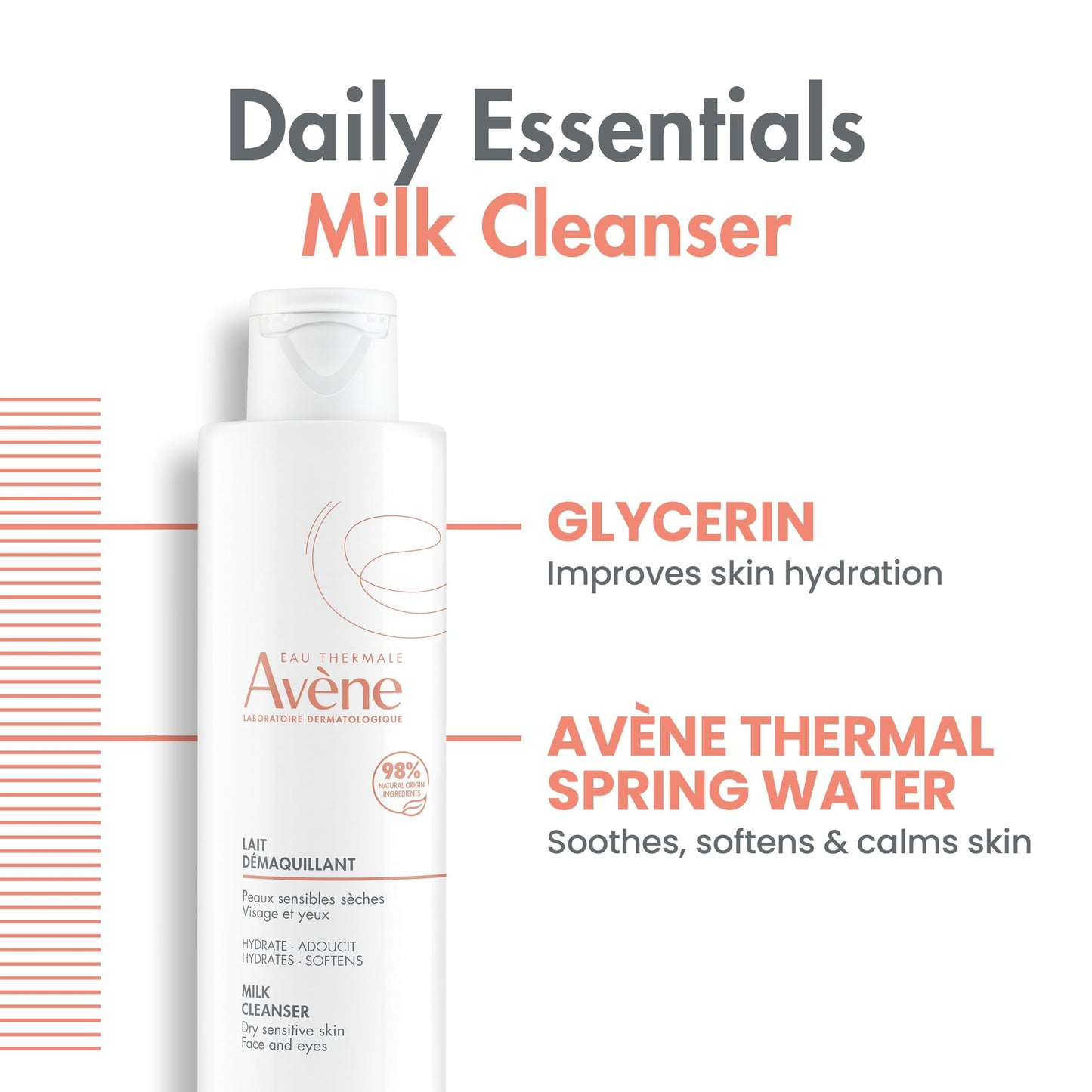 Avène Gentle Milk Cleanser - Moisturizing, No-Rinse, Soap-Free Cleansing Lotion for Dry, Sensitive Skin - 6.7 Fl Oz