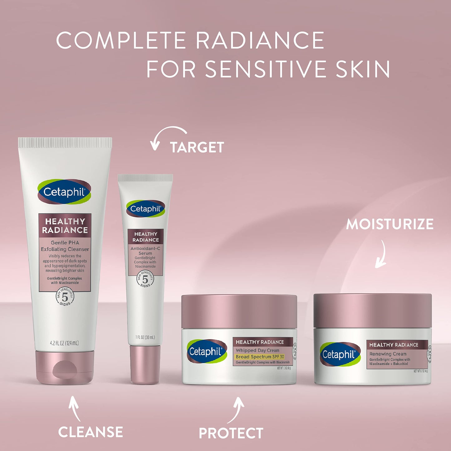Cetaphil Face Wash, Healthy Radiance Gentle Exfoliating Cleanser, Visibly Reduces Look of Dark Spots and Hyperpigmentation, Designed for Sensitive Skin, Hypoallergenic, Fragrance Free, 4.2oz