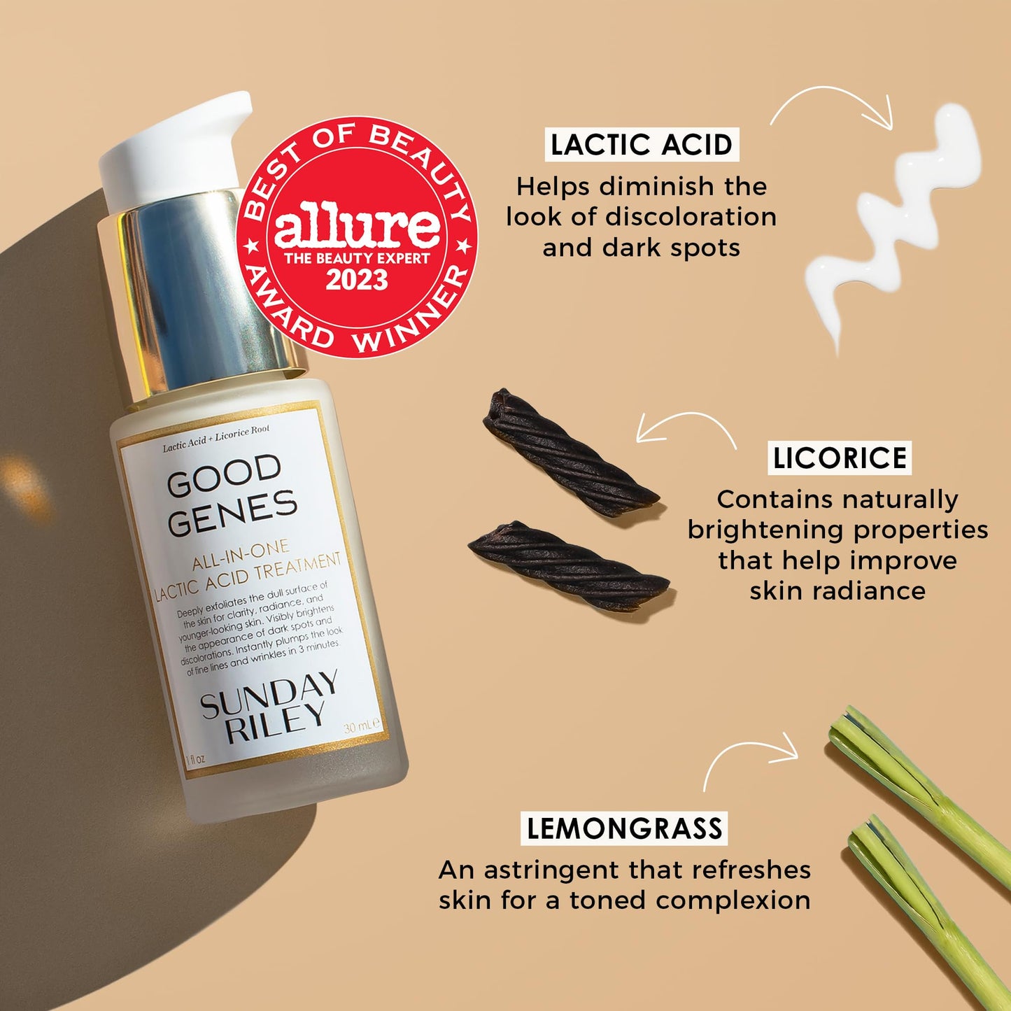 Sunday Riley Sunday GGL-15-US-FG Riley Good Genes All-In-One Lactic Acid Treatment Face Serum 0.5oz