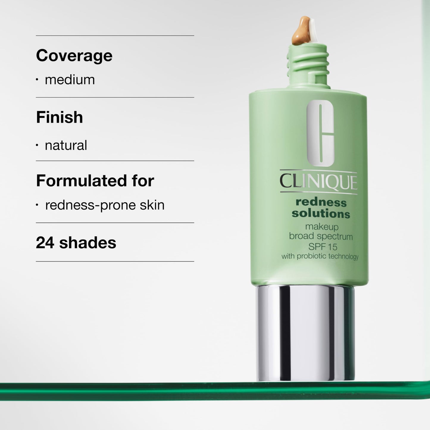 Clinique Redness Solutions Liquid Foundation Makeup Broad Spectrum SPF 15 With Probiotic Technology For Redness-Prone Skin| Medium Coverage + Natural Finish, Calming Fair