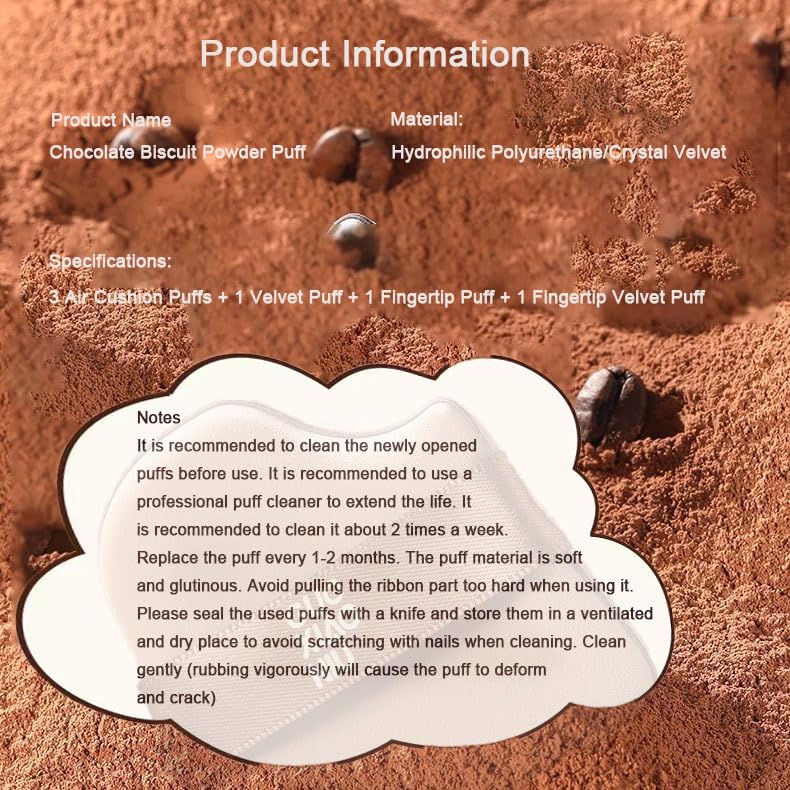 1 Box of 6 PCs Guoxiaoniu Chocolate Color Quick Makeup Foundation Puff Set, Chocolate Biscuit Powder Puff, Foundation Sponge Puff Cushion Puff Mini Powder Blusher Puffs Set (1SET)