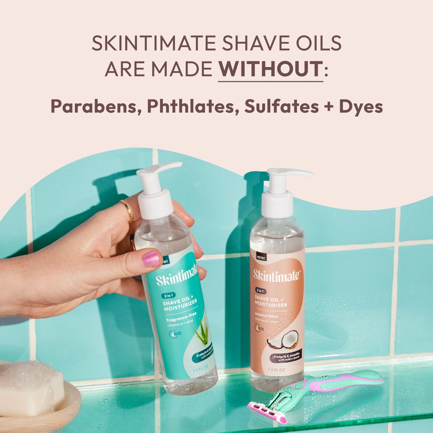 Skintimate 2-in-1 Shave Oil & Moisturizer, Coconut Bliss, 7.3oz | Shaving Oil, After Shave for Women Bikini Area Moisturizer with Vitamin E and Aloe, Shaving Cream Alternative, 7.3 fl oz