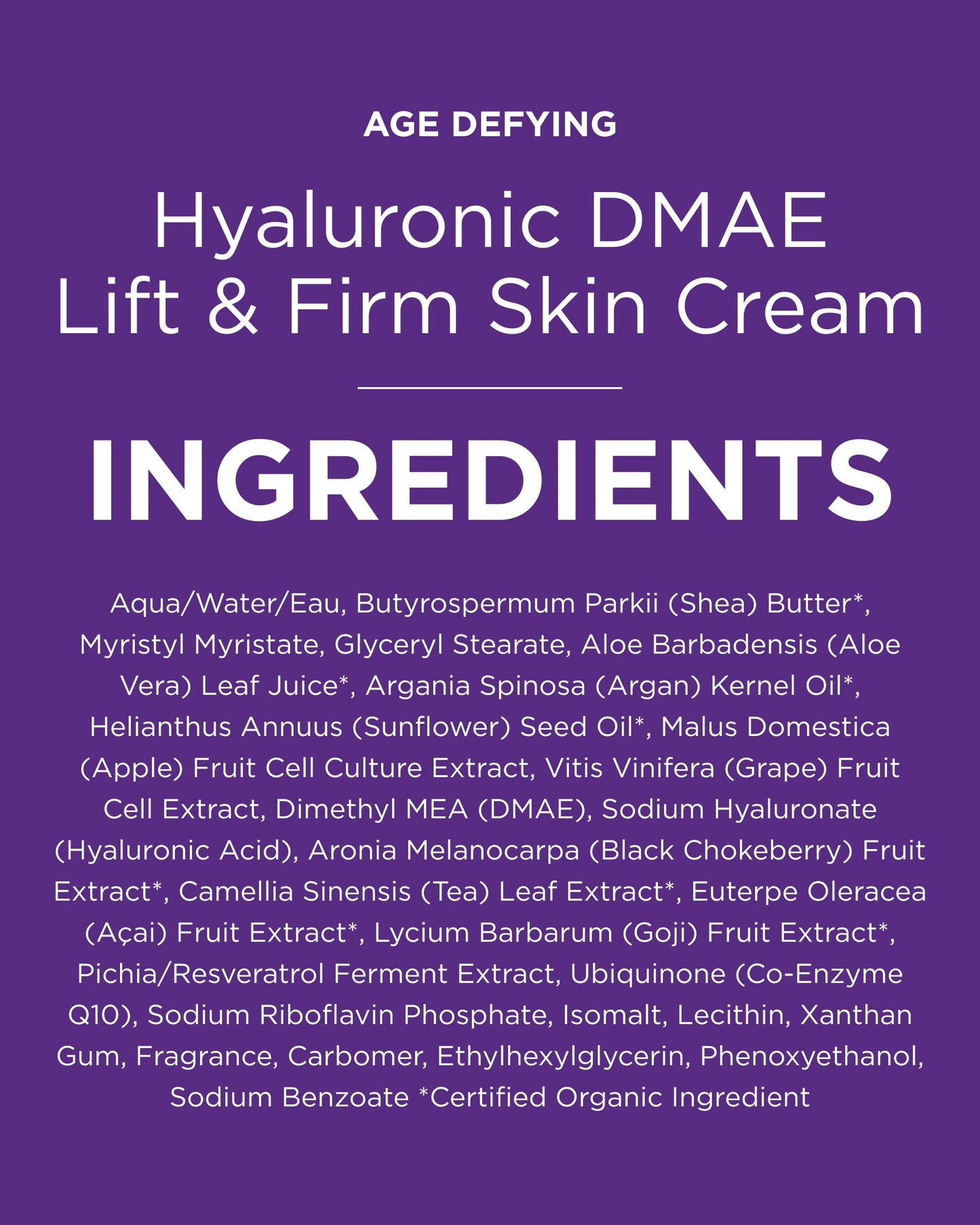 Andalou Naturals Hyaluronic DMAE Lift & Firm Skin Cream | Anti Aging Face Moisturizer With Hyaluronic Acid |Helps Reduce Fine Lines & Wrinkles | 1.7 oz