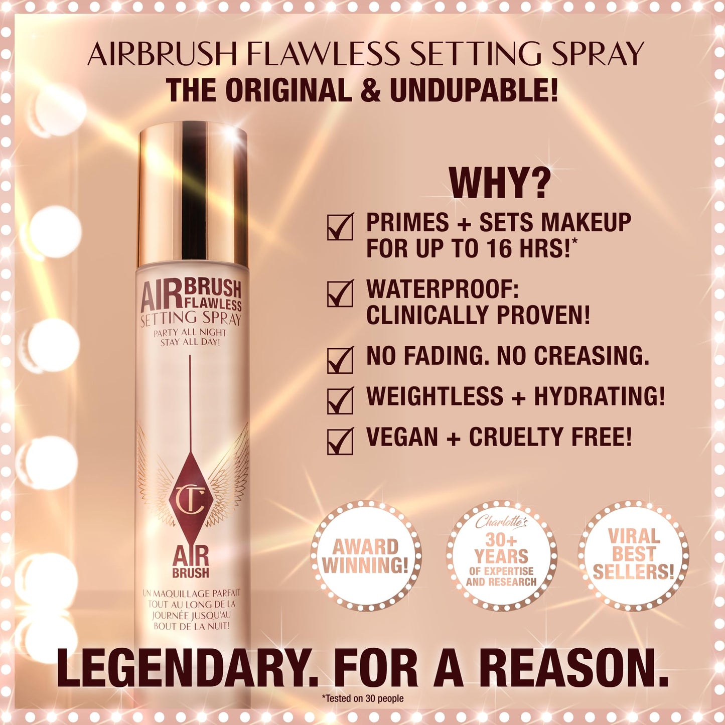Charlotte Tilbury Airbrush Flawless Setting Spray - Ultra-Fine Hydrating Mist to Prime & Set Face Makeup For Up to 16Hr - Soothes, Blurs Pores & Calms Skin (100ml)