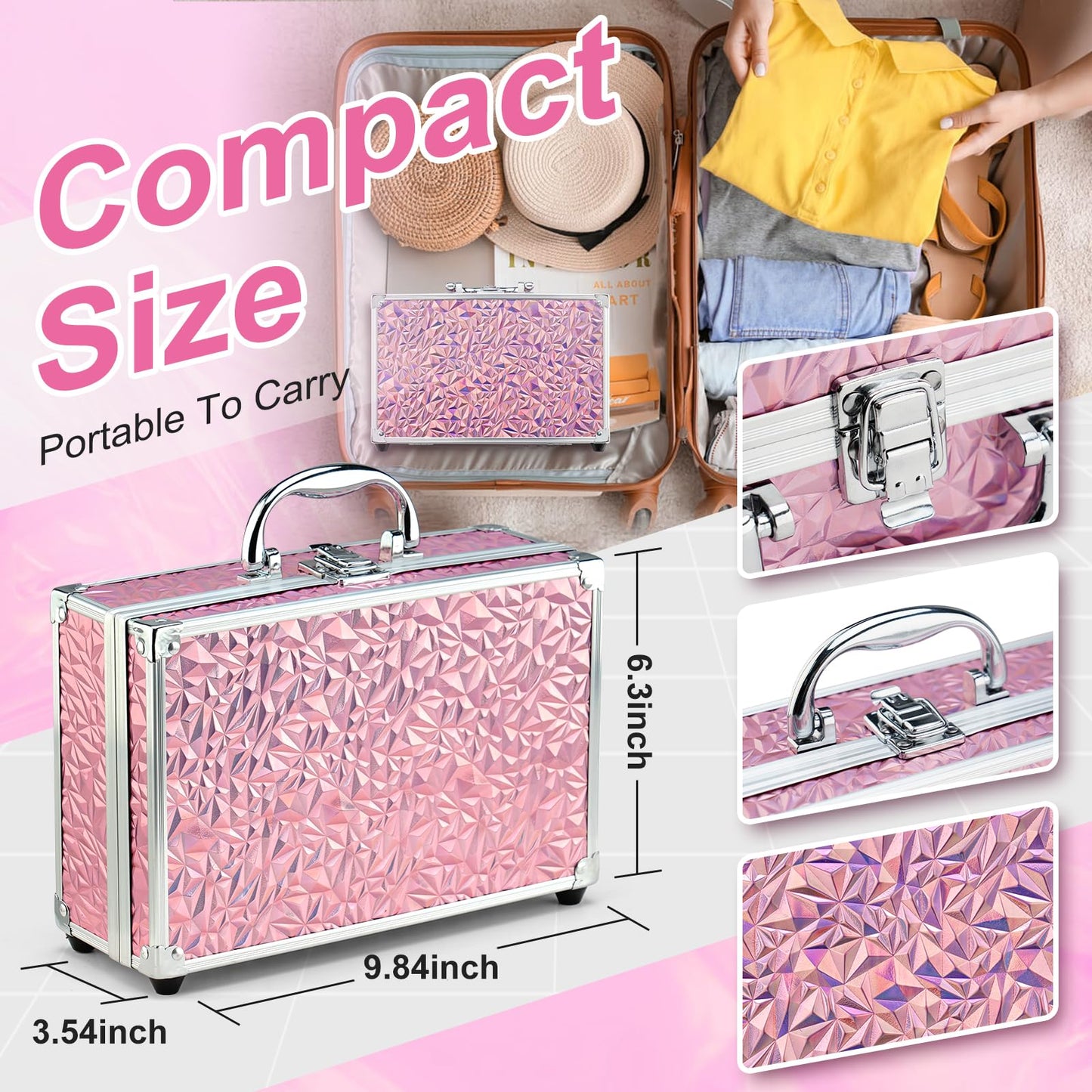 Color Nymph Starter Makeup Kit for Tweens Girls, Train Case for Women Full Kit with Eye Shadow, Lipstick, Blush, Brushes, Lipgloss, Mascara, Brow Wax and Mirror Pink Full Starter Cosmetics Set