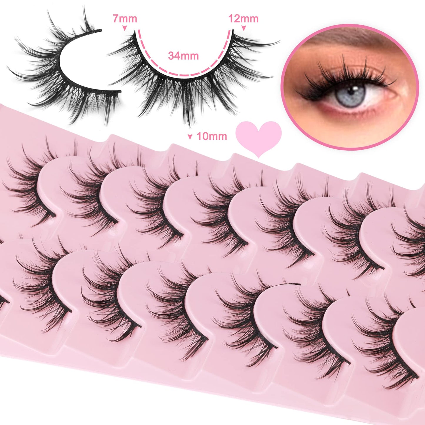 Manga Lashes Natural Look False Eyelashes Anime Lashes Mink Wispy Fluffy Spiky 3D Volume Eyelashes Pack Korean Japanese Asian Cosplay Fake Eyelashes Look Like Individual Cluster 7 Pairs by EYDEVRO