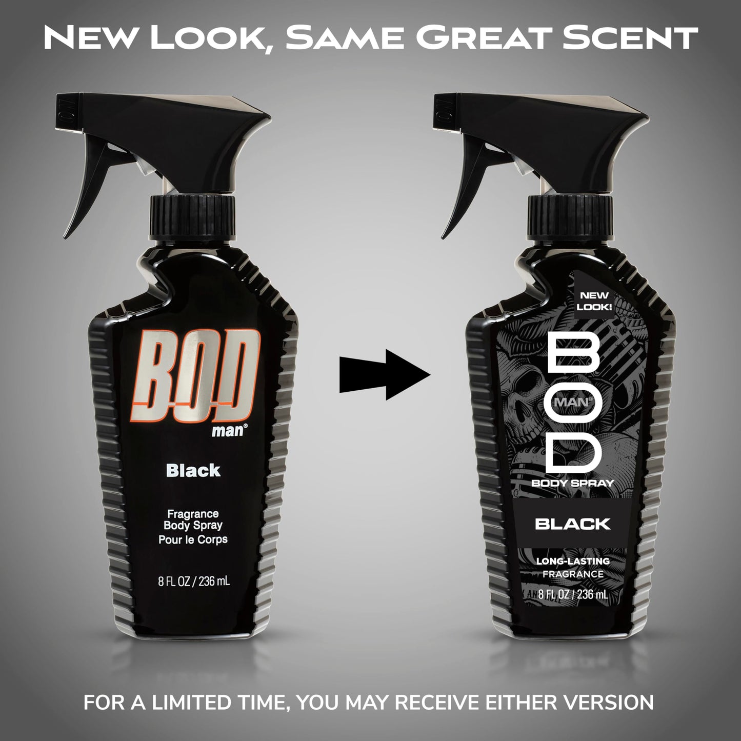 BOD man Fragrance Body Spray, Black, 8 fl oz (Pack of 2)