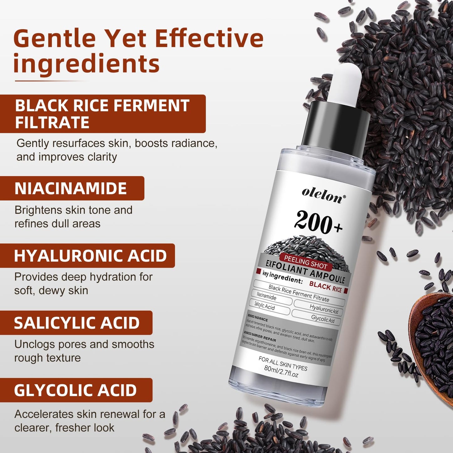 Black Rice Peeling Glow Ampoule - Upgrade Skin Peel & Hydration Shot for Face and Body, Exfoliating Serum for All Skin Types, 80ml